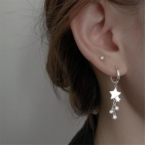 925 Sterling Silver Tassel Crystal Star Stud Earrings For Women Girl Trendy Elegant Party Jewelry Prevent Allergy eh604