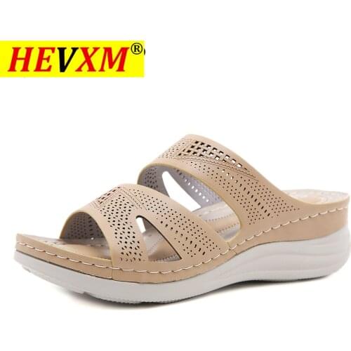 HEVXM Women Slippers, PU Leather Shoes Comfy Platform Flat Sole Ladies Casual Soft Sandal Shopping Flat Sole Sandal