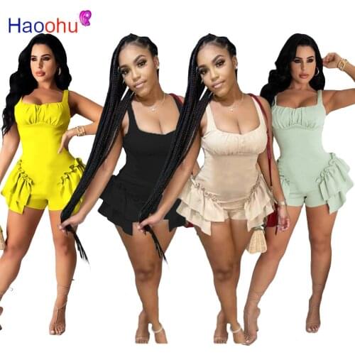 HAOOHU Sleeveless Playsuit One Piece Jumpsuit Club Outfit for 2021 Fashion Women Summer Clothes Overalls Lounge Wear