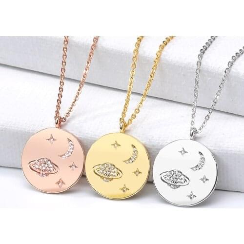 Planet necklace Moon Star Clavicle chain necklaces for women Golden Stainless Steel Collier Engagement Jewelry