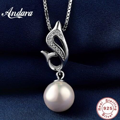 ANDARA Elegant 925 Sterling Silver Pearl Pendant Necklace for Women Good Quality Fine Jewelry Wedding Accessories