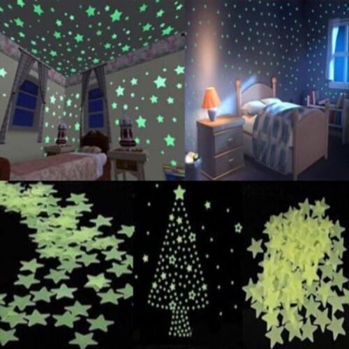 100pcs/Set Kids Bedroom Beautiful Fluorescent Glow In The Dark Stars Wall Stickers Art Stickers 3D Decal wallpaper Baby kid room
