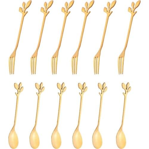 12 Packs of Stainless Steel Fork and Spoon Set, Ice Cream Tea Coffee Spoon Tableware Kitchen Tableware