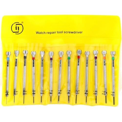 13Pcs New Watch Screwdrivers Set 0.6mm-2.0mm Multiple Specifications Watch Glasses Flat Blade Watch Screwdrivers Kit