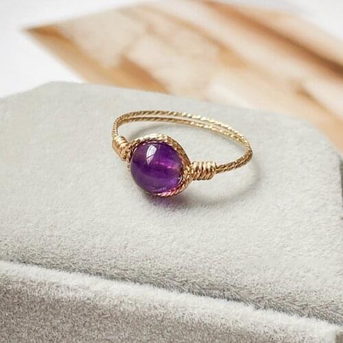 14K Gold Filled Birthstone Ring Natural Amethyst Jewelry Handmade Knuckle Ring Mujer Boho Bague Femme Minimalism Boho Rings