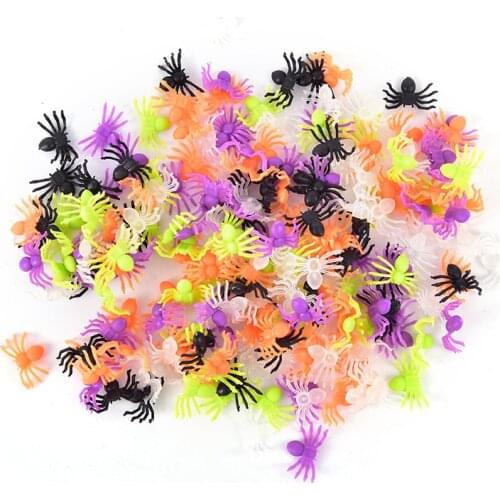 200PCS/Set Halloween Plastic Mixed-color Miniature horror Spiders Decorate Small Toys halloween party decoration supplies