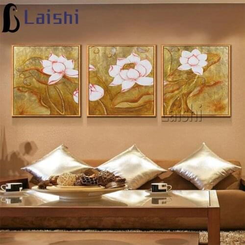 3pcs diamond painting Classical painting, lotus full square drill round diamond mosaic view DIY rhinestone painting home art