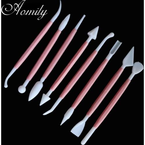 Aomily 8pcs/Set Sculpture Double Sugar Modeling Cutter Smoother Polymer Clay Mold Fondant Gum Paste Decorating Tool Kit