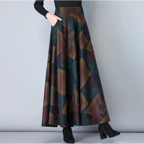 Black brown skirt Vintage A-Line elegant Woolen Skirts Autumn Winter Womens Wool Maxi Skirts Female Casual Long Streetwear