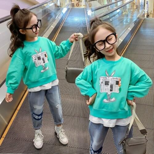 Cartoon Kid Sweatshirt Girls Clothes Cotton Sweater Round-neck Sweaters Sportswear schoolchild Jumper Baby Girl Splice Pullovers