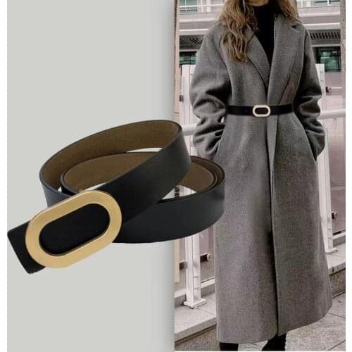 Luxury Brand High Quality PU Leather Women Waist Golden Oval Buckle Belt All-Match Jeans Formal Harajuku Multicolor Strap
