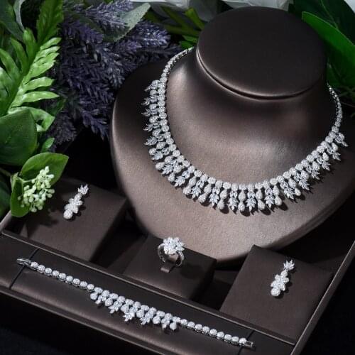 HIBRIDE New Style Luxury AAA Cubic Zircon 4pcs Set Hot Necklace Earring Jewelery Bridal Set for Women Wedding Accessories N-186