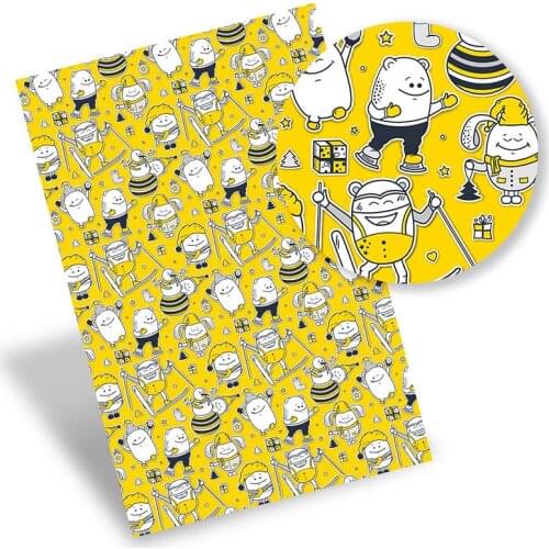 Faux Synthetic Leather Fabric Cartoon Cats Printed Sheets For DIY Hairbows Bags Scrapbooking Crafts Supplies 22*30cm/0.8mm 1pc