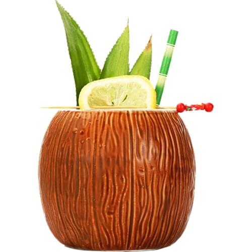 Ceramic Mug Coconut Shape Tiki Mug For Gifts Cups And Mugs Collection New Year Decoration-Brown Color