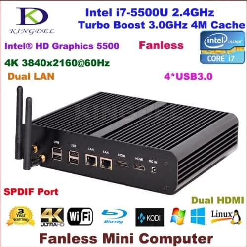 Kingdel Intel Core i7 5th Gen Broadwell CPU Fanless Mini PC Desktop Computer 8GB RAM+128GB SSD HTPC HD 4K Wifi Win 10 Pro