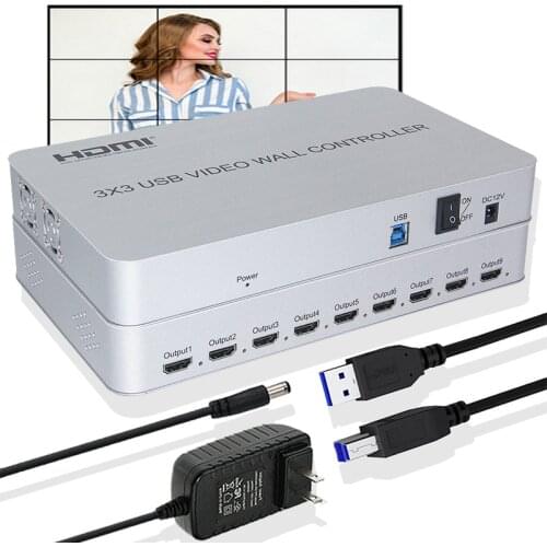4K USB 3x3 Video Wall Controller 9 Channels HDMI Big Screen Splicing Processor 1X5 2x2 2x3 3X2 4X2 3X1 2x4 Support Art Stitching