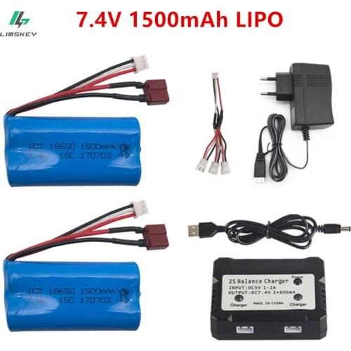 7.4V 1500mAh lipo Battery with charger set for Wltoys 12428 12401 12402 12403 12404 12423 FY-03 FY01 FY02 Rc toys battery parts