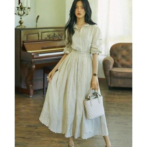 M family heavy industry quality elastic waist long skirt Yang Chaoyue same embroidery dress female-6050
