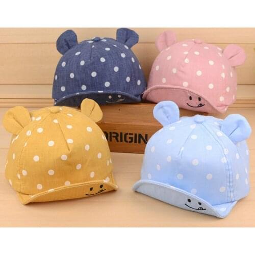 Cute Baby Hats Spring Summer Girls Boys Polka Dot Peak Hat Smiling Face Wave Point Baseball Cap Kids Sunhat Infant Hat