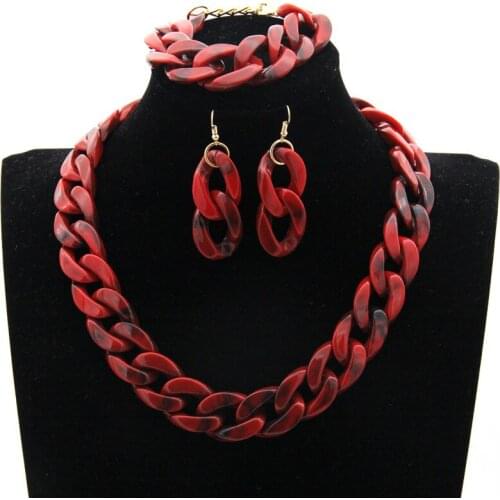 2021 Acrylic 3 Piece Set Bohemian Chunky Necklace Collar Bracelet Womens Retro Necklace Jewelry Gift Wholesale