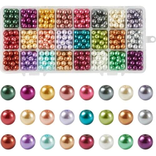 Pandahall Mixed 24 Colors Pearlized Round Glass Pearl Beads for Jewelry Making DIY 6mm 8mm Hole: 1mm; about 1680pcs/912pcs/box