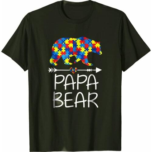 PaPa Bear Autism Awareness Dad,Daddy Fathers Day Gift T-Shirt Summer Cotton Short Sleeve O-Neck Mens T Shirt New S-3XL
