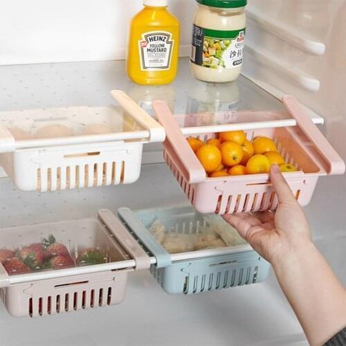 PP Plastic Bathroom Shelves Fridge Storage Rack With Layer Partition Refrigerator Plastic Storage Holder Kitchen Pull-out Drawer