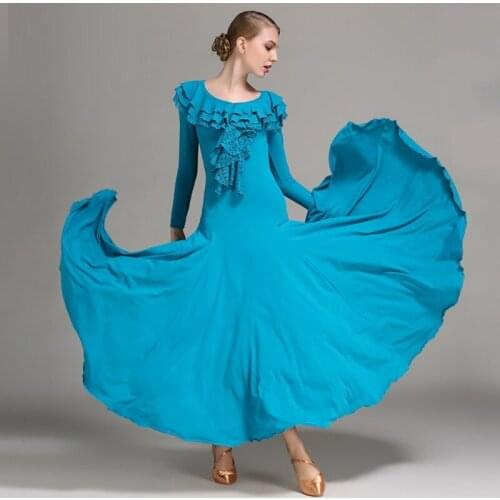 Lady Modern Dance Skirt Adult Practice Long Dress Pendulum National Standard Dance Dress Adult Long Sleeve Dancing Suit B-6186