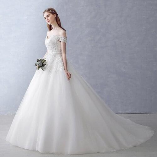 LOVSKYLINE real photo new style boat neck beautiful Pearls Embroidery lace wedding dress for wedding Vestido de noiva dress