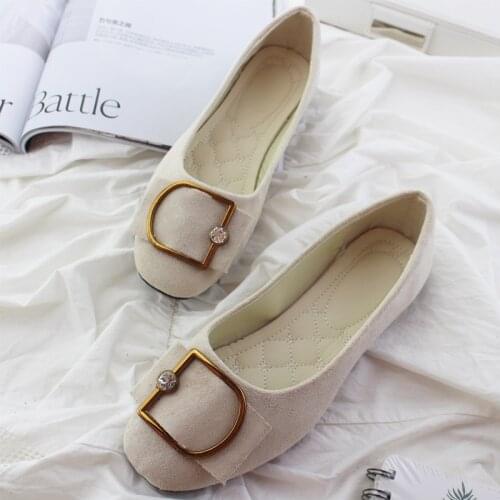 Spring summer 2021 rhinestone buckle square womens flats big size casual Suede granny shoes for women candy color shoe female