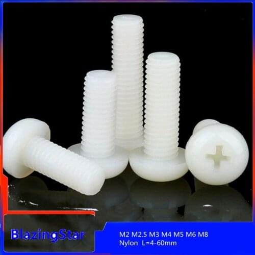 20/50/100PCS M2 M2.5 M3 M4 M5 M6 M8 Nylon Plastic Cross Round Head Plastic Cross Head Screw L=4-60mm