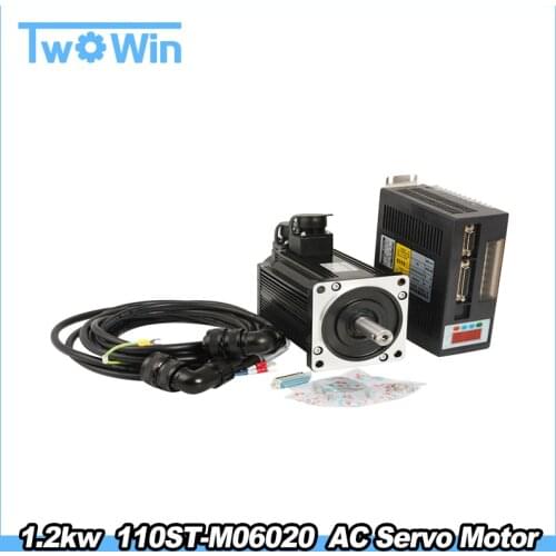 High quality 110ST-M06020 220V 1200W AC Servo motor 1.2KW 2000RPM 6N.M. Single-Phase ac drive permanent magnet Matched Drive