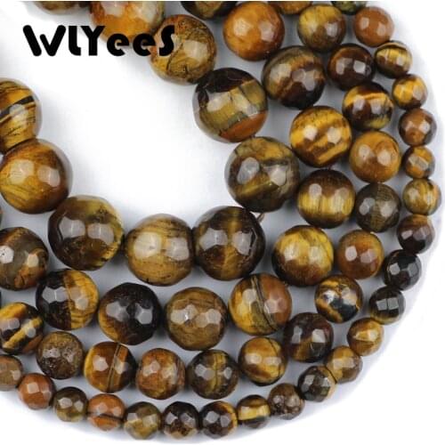 WLYeeS Faceted Tigers Eye Stone Beads Natural Stone 6 8 10 12MM Ore Round Loose Bead Ball for Jewelry Bracelets Making DIY 15"