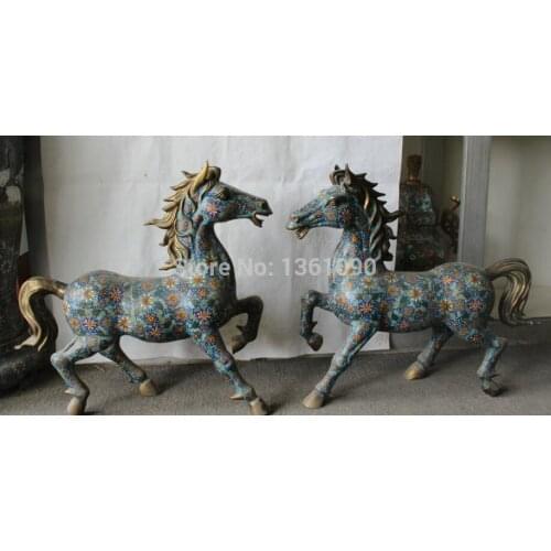 Xd 00708 26" Chinese Cloisonne Purple Bronze Zodiac Year Horse Successful Run Statue Pair