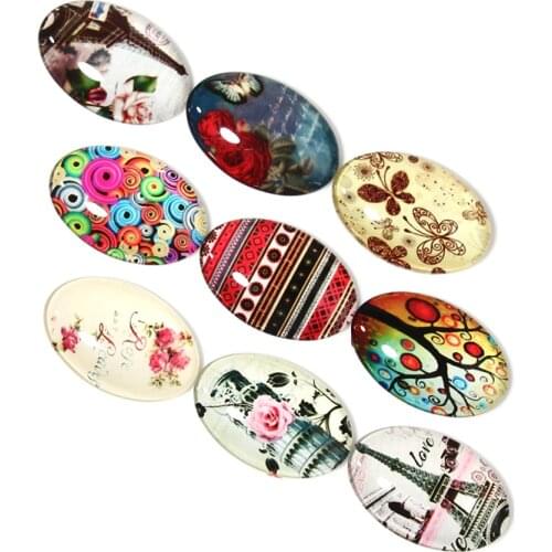 Xinyao 20Pcs 20x30mm Mixed Style Oval Glass Cabochon for DIY Jewelry Making