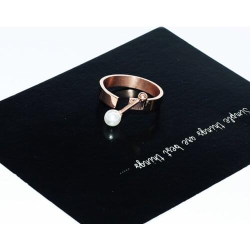 YUN RUO 316 Titanium Steel Jewelry Dumbbell Pearl Ring Weeding Anniversary Ring Rose Gold Fashion Woman Birthday Gift Never Fade