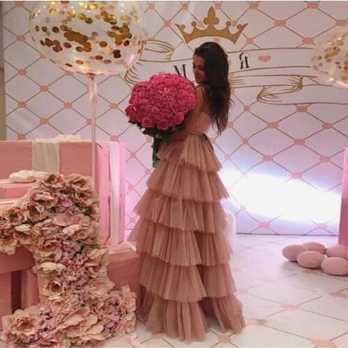 Fashion Floor Length Skirt Custom Zipper Waistline A Line Tiered Tulle Long Maxi Skirt Chic Ruffled Skirts Women Free Shipping