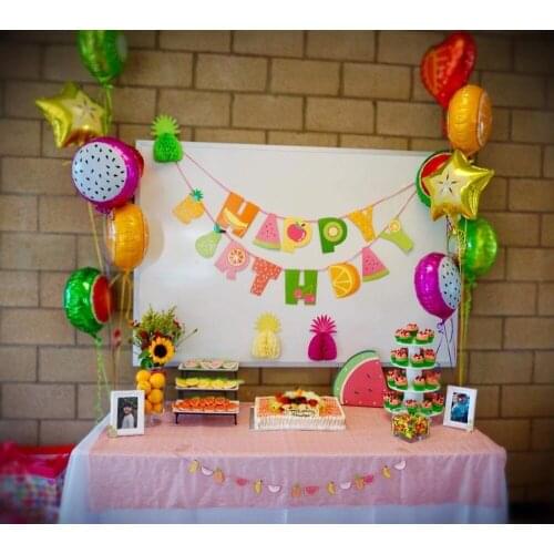 Happy Birthday Paper banner Tutti Frutti String flag Garland Bunting Fruit Themed Kids birthday party Decoration Supplies