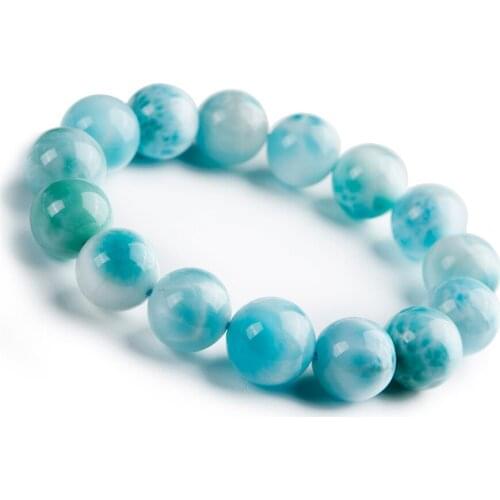 Natural Genuine Larimar Gem Stone Woman Men Bracelet 14mm Big Round Bead Healing Crystal Stretch Bracelet Drop Shipping