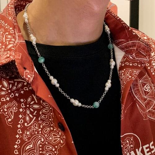 SHIXIN Punk Natural Stone Pearl Bead Chain Choker Necklaces for Women/Men Long O-Chains Neck Unisex Jewelry 2021 Korean Fashion