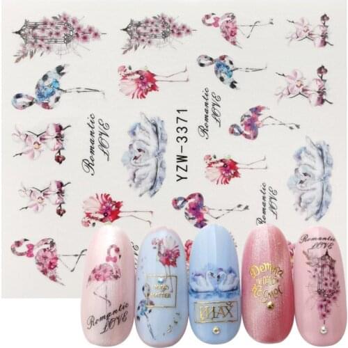 1 Sheet Lovely Water Transfer Nails Art Sticker Swan Birds Patterns Nail Wraps Sticker Watermark Fingernails Decals
