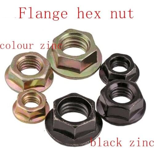5-50pcs M2 M2.5 M3 M4 M5 M6 M8 M10 steel with back zinc or colour zinc flange hex nut