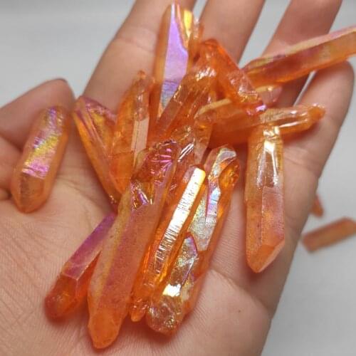 500g Electroplated orange Titanium Aura Lemurian Crystal Wand Point Healing Crystal Stone Decor Natural Stones and Minerals
