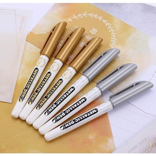 6Pcs Gold Silver Epoxy Resin Drawing Pen Gold Leafing Point Pen Marker Acrylic Paint Highlights Metallic Permanent Marker