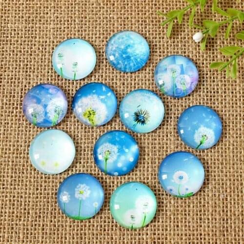 60pcs/lot Mixed Round Flatback Dandelion Photo Glass Cabochon 8mm--35mm Accessories Fit For DIY Jewerly