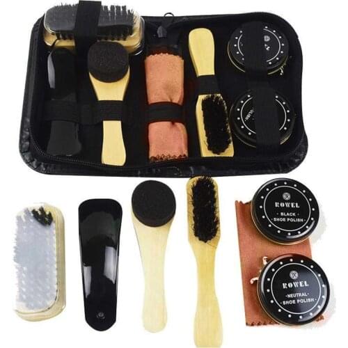 8 Pcs Shoe Shine Care Kit Polish Cleaning Brushes Sponge Cloth Travel Set With Case Portable Case Set Polishing Tool To Father