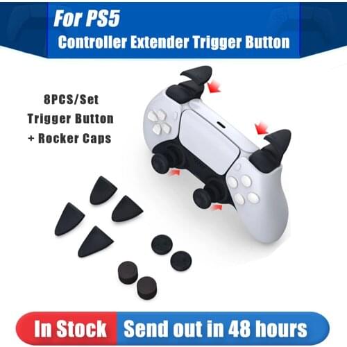 8 IN 1 Thumb Stick Grip Cap Joystick Cover Silicone Rocker Cap L2 R2 Button Trigger Extenders For S-ony PS5 Controller