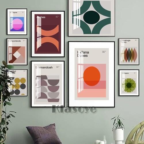 Abstract Geometry Poster Acadia Arches Redwood Saguaro Cuyahoga Valley Shenandoah Sequoia Indiana Dunes Minimalist Home Decor