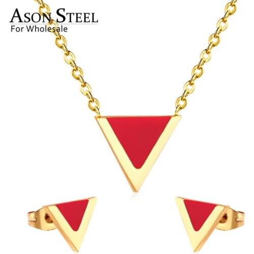 ASONSTEEL Children Jewelry For Girl Shell Jewelry Sets Triangle Pendant Necklace Stainless Steel Small Stud Earrings Party