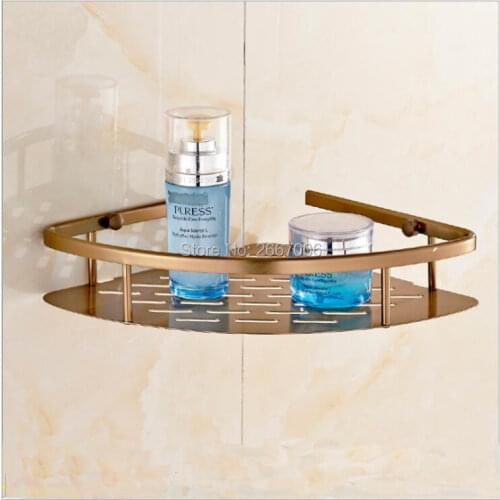 Free Shipping Wall Mount Brass/Aluminum Triangle Basket Shelf Hanger Corner Single Tier Shelf Bathroom/Kitchen Hardware ZR2511